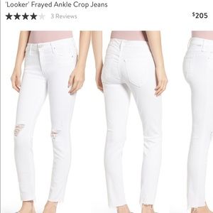 MOTHER Looker Ankle Fray Jeans. Size 26. Color: Little Miss Innocent (white).